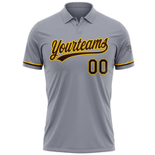 Load image into Gallery viewer, Custom Gray Brown-Yellow Performance Vapor Golf Polo Shirt