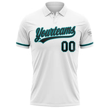Charger l'image dans la galerie, Custom White Black-Teal Performance Vapor Golf Polo Shirt