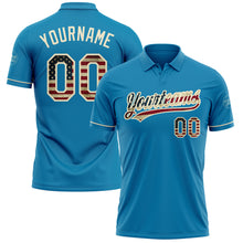 Load image into Gallery viewer, Custom Panther Blue Vintage USA Flag-Cream Performance Vapor Golf Polo Shirt