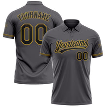 Charger l'image dans la galerie, Custom Steel Gray Black-Old Gold Performance Vapor Golf Polo Shirt
