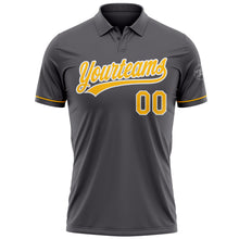 Laden Sie das Bild in den Galerie-Viewer, Custom Steel Gray Gold-White Performance Vapor Golf Polo Shirt