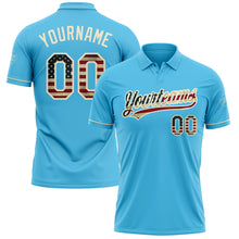 Laden Sie das Bild in den Galerie-Viewer, Custom Sky Blue Vintage USA Flag-Cream Performance Vapor Golf Polo Shirt