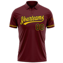 Загрузить изображение в средство просмотра галереи, Custom Burgundy Black-Yellow Performance Vapor Golf Polo Shirt