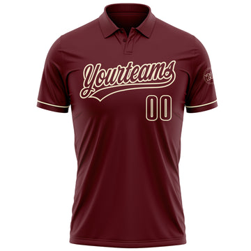 Custom Burgundy Cream Performance Vapor Golf Polo Shirt