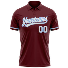 Загрузить изображение в средство просмотра галереи, Custom Burgundy White-Light Blue Performance Vapor Golf Polo Shirt