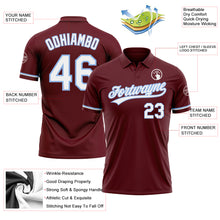 Загрузить изображение в средство просмотра галереи, Custom Burgundy White-Light Blue Performance Vapor Golf Polo Shirt