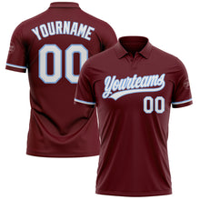 Загрузить изображение в средство просмотра галереи, Custom Burgundy White-Light Blue Performance Vapor Golf Polo Shirt
