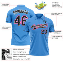 Загрузить изображение в средство просмотра галереи, Custom Powder Blue Black-Hot Pink Performance Vapor Golf Polo Shirt