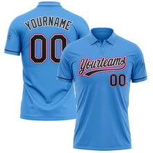 Загрузить изображение в средство просмотра галереи, Custom Powder Blue Black-Hot Pink Performance Vapor Golf Polo Shirt