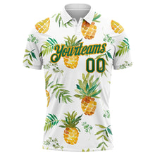 Laden Sie das Bild in den Galerie-Viewer, Custom White Kelly Green-Gold 3D Pattern Design Pineapples Performance Golf Polo Shirt