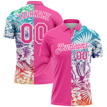 Charger l'image dans la galerie, Custom Pink White 3D Pattern Design Tropical Palm Leaves Performance Golf Polo Shirt