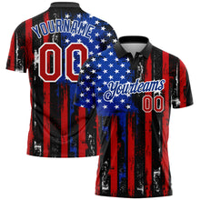 Загрузить изображение в средство просмотра галереи, Custom Black Red-Royal 3D Distressed American Flag Performance Golf Polo Shirt
