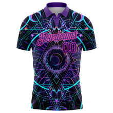 Load image into Gallery viewer, Custom Black Pink-Purple 3D Pattern Design Magic Mushrooms Over Sacred Geometry Psychedelic Hallucination Performance Golf Polo Shirt