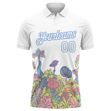 Laden Sie das Bild in den Galerie-Viewer, Custom White Light Blue 3D Pattern Design Colorful Flowers And Mushrooms Psychedelic Hallucination Performance Golf Polo Shirt