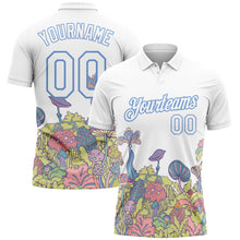 Laden Sie das Bild in den Galerie-Viewer, Custom White Light Blue 3D Pattern Design Colorful Flowers And Mushrooms Psychedelic Hallucination Performance Golf Polo Shirt