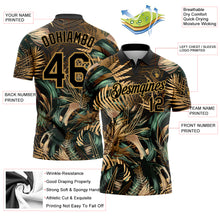 Загрузить изображение в средство просмотра галереи, Custom Black Old Gold 3D Pattern Design Golden And Green Tropical Leaves In The Style Of Jungle And Hawaii Performance Golf Polo Shirt