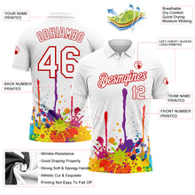Загрузить изображение в средство просмотра галереи, Custom White Red 3D Pattern Design Colorful Bright Ink Splashes Performance Golf Polo Shirt