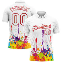 Загрузить изображение в средство просмотра галереи, Custom White Red 3D Pattern Design Colorful Bright Ink Splashes Performance Golf Polo Shirt