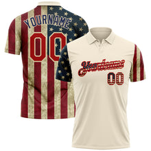 Laden Sie das Bild in den Galerie-Viewer, Custom Cream Red-Navy 3D American Flag Performance Golf Polo Shirt