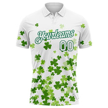 Laden Sie das Bild in den Galerie-Viewer, Custom White Kelly Green 3D Pattern Design St.Patrick's Day Performance Golf Polo Shirt