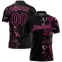 Загрузить изображение в средство просмотра галереи, Custom Black Pink 3D Pink Ribbon Breast Cancer Awareness Month Women Health Care Support Performance Golf Polo Shirt