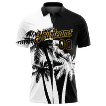 Загрузить изображение в средство просмотра галереи, Custom Black White-Old Gold 3D Pattern Design Hawaii Coconut Trees Performance Golf Polo Shirt