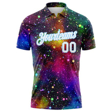 Laden Sie das Bild in den Galerie-Viewer, Custom Galactic White-Light Blue 3D Performance Golf Polo Shirt