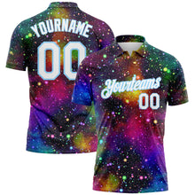 Laden Sie das Bild in den Galerie-Viewer, Custom Galactic White-Light Blue 3D Performance Golf Polo Shirt