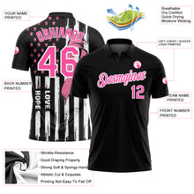 Загрузить изображение в средство просмотра галереи, Custom Black Pink-White 3D American Flag With Pink Ribbon Breast Cancer Awareness Month Women Health Care Support Performance Golf Polo Shirt