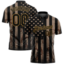 Laden Sie das Bild in den Galerie-Viewer, Custom Camo Black-Old Gold American Flag Performance Salute To Service Golf Polo Shirt