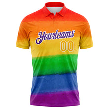 Загрузить изображение в средство просмотра галереи, Custom Rainbow Gold-Purple 3D Pattern Design Pride Month Love Is Love LGBT Performance Golf Polo Shirt