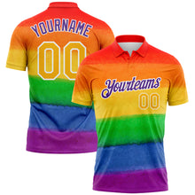 Загрузить изображение в средство просмотра галереи, Custom Rainbow Gold-Purple 3D Pattern Design Pride Month Love Is Love LGBT Performance Golf Polo Shirt