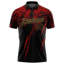 Charger l'image dans la galerie, Custom Black Old Gold-Red 3D Pattern Design Sharp Shape Performance Golf Polo Shirt