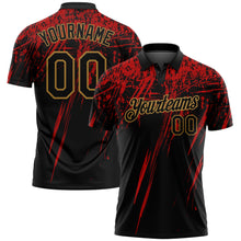 Charger l'image dans la galerie, Custom Black Old Gold-Red 3D Pattern Design Sharp Shape Performance Golf Polo Shirt
