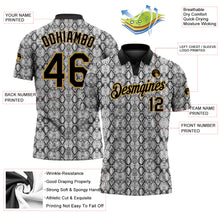 Load image into Gallery viewer, Custom Black Old Gold 3D Pattern Design Snakeskin Performance Golf Polo Shirt