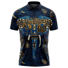 Загрузить изображение в средство просмотра галереи, Custom Navy Old Gold 3D Pattern Design Elephant Performance Golf Polo Shirt