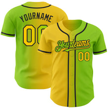 Load image into Gallery viewer, Custom Neon Green Yellow-Black Authentic Gradient Fashion Baseball Jersey