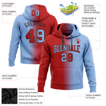 Load image into Gallery viewer, Custom Stitched Light Blue Red-Black Gradient Fashion Sports Pullover Sweatshirt Hoodie
