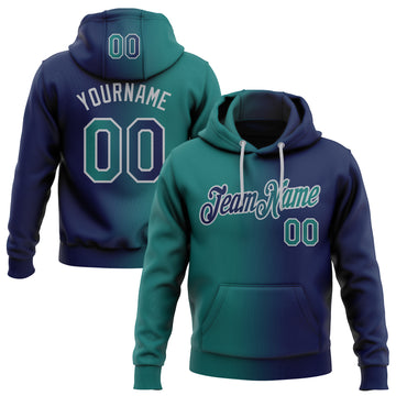 Custom Stitched Navy Teal-Gray Gradient Fashion Sports Pullover Sweatshirt Hoodie