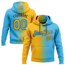 Загрузить изображение в средство просмотра галереи, Custom Stitched Sky Blue Gold-Black Gradient Fashion Sports Pullover Sweatshirt Hoodie