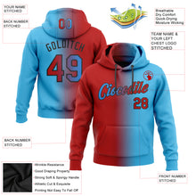 Загрузить изображение в средство просмотра галереи, Custom Stitched Sky Blue Red-Black Gradient Fashion Sports Pullover Sweatshirt Hoodie