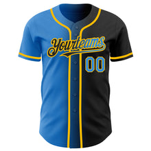 Загрузить изображение в средство просмотра галереи, Custom Black Electric Blue-Gold Authentic Gradient Fashion Baseball Jersey