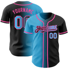 Laden Sie das Bild in den Galerie-Viewer, Custom Black Sky Blue-Pink Authentic Gradient Fashion Baseball Jersey