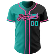 Laden Sie das Bild in den Galerie-Viewer, Custom Black Aqua-Pink Authentic Gradient Fashion Baseball Jersey