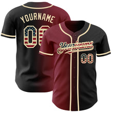 Load image into Gallery viewer, Custom Black Vintage USA Flag Crimson-City Cream Authentic Gradient Fashion Baseball Jersey