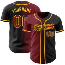 Load image into Gallery viewer, Custom Black Crimson-Gold Authentic Gradient Fashion Baseball Jersey