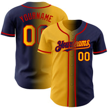 Load image into Gallery viewer, Custom Navy Gold-Red Authentic Gradient Fashion Baseball Jersey