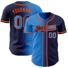 Load image into Gallery viewer, Custom Navy Electric Blue-Orange Authentic Gradient Fashion Baseball Jersey