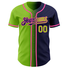 Load image into Gallery viewer, Custom Navy Neon Green-Pink Authentic Gradient Fashion Baseball Jersey