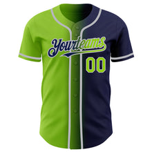 Load image into Gallery viewer, Custom Navy Neon Green-Gray Authentic Gradient Fashion Baseball Jersey